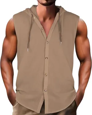 Linen Sleeveless Hoodies Mens Quick Dry Breathable Summer Beach Tops Casual Loose Fit Tees UV UPF 50  Sun Shirts 2025