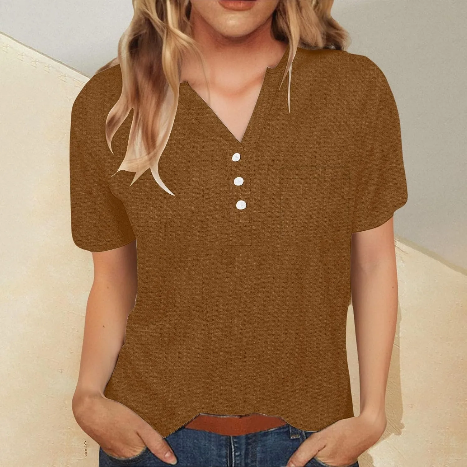 Linen Tops for Women 2025 Summer Trendy Short Sleeve Tshirts Workout Button Down Plus Size Cotton Linen Shirt