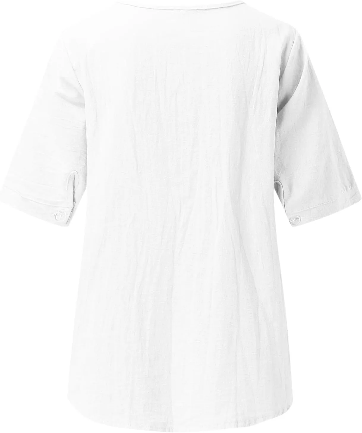Linen Tops for Women Boho Short Sleeve Tops Notch V Neck Loose Fit T-Shirt Embroidered Blouse