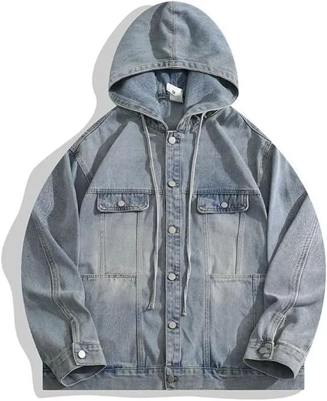Men and Women Hooded Denim Jackets High Street Japanese Style Loose Casual Hip Hop Coats