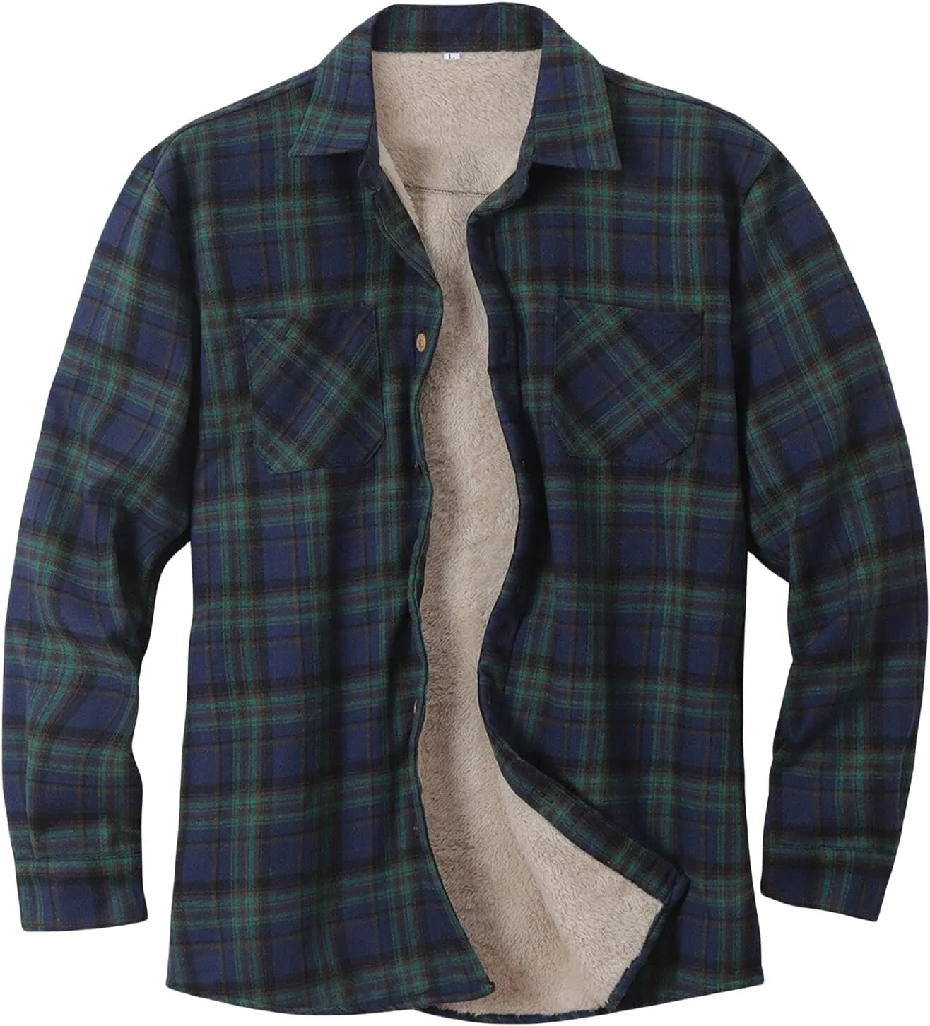 Men Jacket Casual Sherpa Lined Fleece Plaid Flannel Jacket Warm Coats Relaxed Fit Button Up Long Sleeve Shacket Shirt