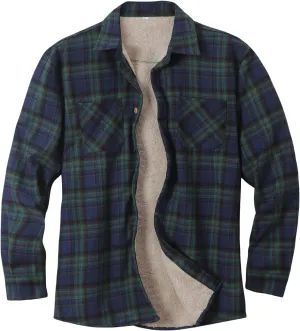 Men Jacket Casual Sherpa Lined Fleece Plaid Flannel Jacket Warm Coats Relaxed Fit Button Up Long Sleeve Shacket Shirt