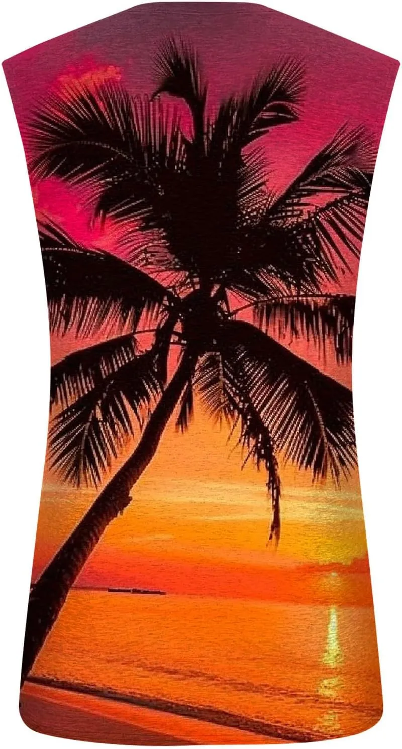Mens 3D Tank Tops Summer Loose Fit Graphic Sleeveless T-Shirt Tropical Beach Vintage Shirts Casual Workout Muscle Tee