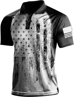 Men's 4th of July 1776 Polo Shirt Patriotic Golf Shirts for Men American Flag Print Short Sleeve T-Shirts