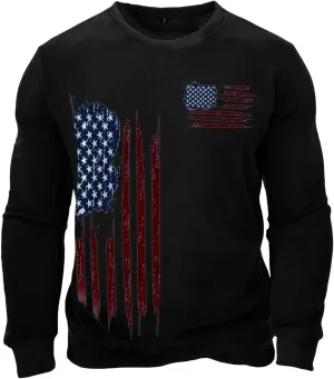 Mens America Flag Printed Pullover Top Casual Men's Crew Neck Patriotic Tshirt Big and Tall Loose Vintage Sweatshirt