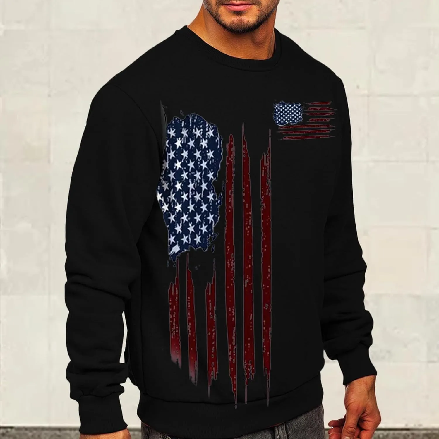 Mens America Flag Printed Pullover Top Casual Men's Crew Neck Patriotic Tshirt Big and Tall Loose Vintage Sweatshirt