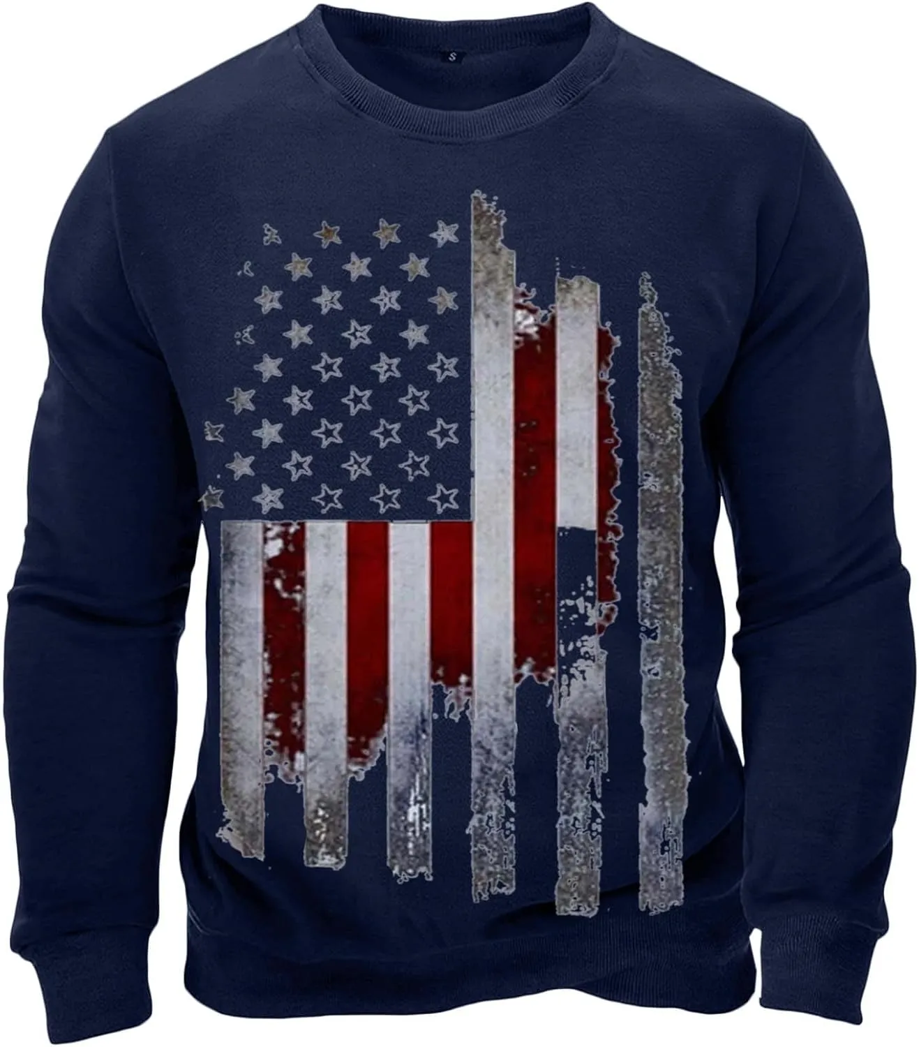 Mens America Flag Printed Pullover Top Casual Men's Crew Neck Patriotic Tshirt Big and Tall Loose Vintage Sweatshirt