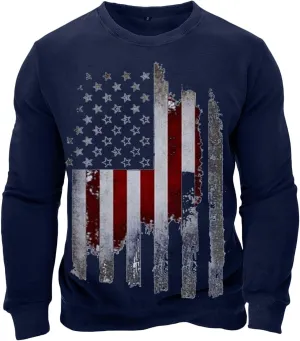 Mens America Flag Printed Pullover Top Casual Men's Crew Neck Patriotic Tshirt Big and Tall Loose Vintage Sweatshirt