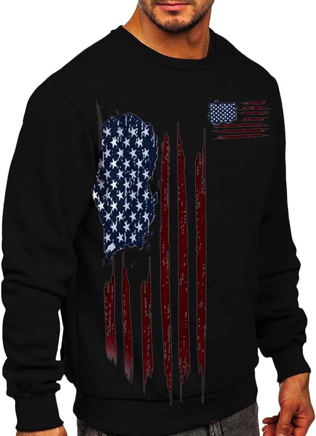 Mens America Flag Printed Pullover Top Casual Men's Crew Neck Patriotic Tshirt Big and Tall Loose Vintage Sweatshirt