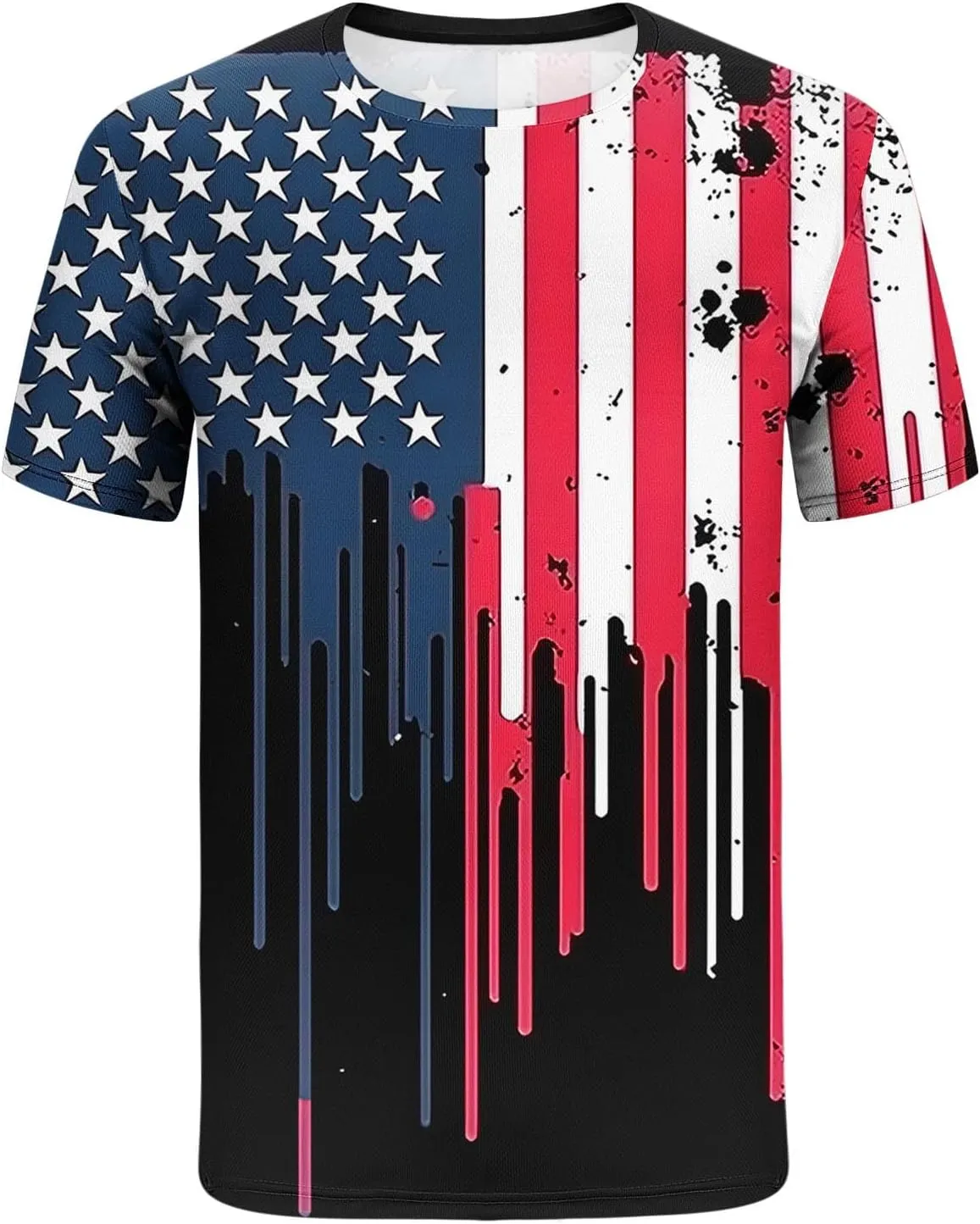 Men's American Flag Print Golf T-Shirt Casual Short Sleeve Summer Zip Up Lapel Beach Muscle Tee Shirts