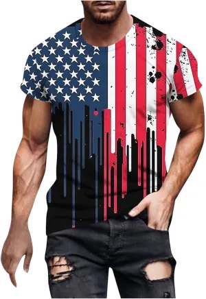 Men's American Flag Print Golf T-Shirt Casual Short Sleeve Summer Zip Up Lapel Beach Muscle Tee Shirts