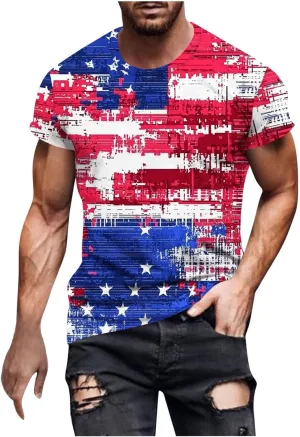 Men's American Flag Print Golf T-Shirt Casual Short Sleeve Summer Zip Up Lapel Beach Muscle Tee Shirts