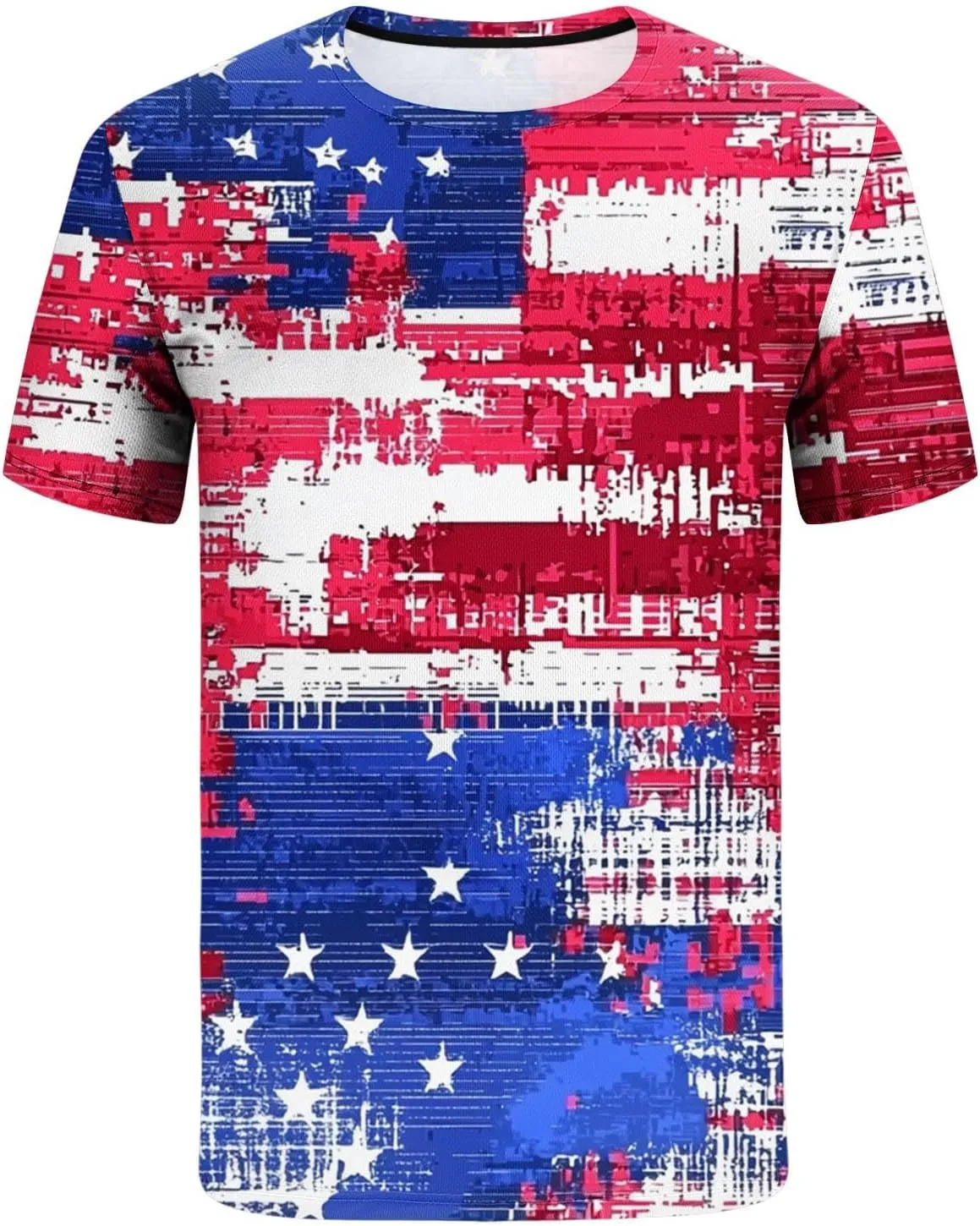 Men's American Flag Print Golf T-Shirt Casual Short Sleeve Summer Zip Up Lapel Beach Muscle Tee Shirts