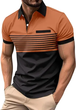 Men's Button Down Short Sleeve Shirts Fashion Color Block Tops Casual Collared Loose Fit T Shirt