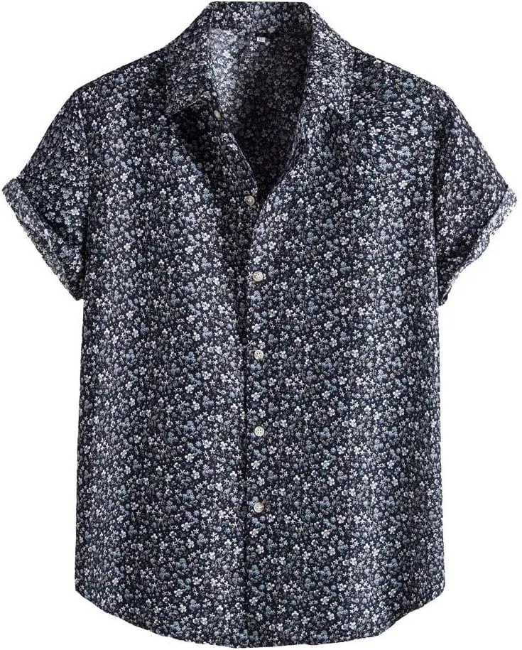 Men's Casual Color Striped Button Down Shirt Lightweight Short Sleeve Henley Dress Shirt Regular Fit Summer Beach Top