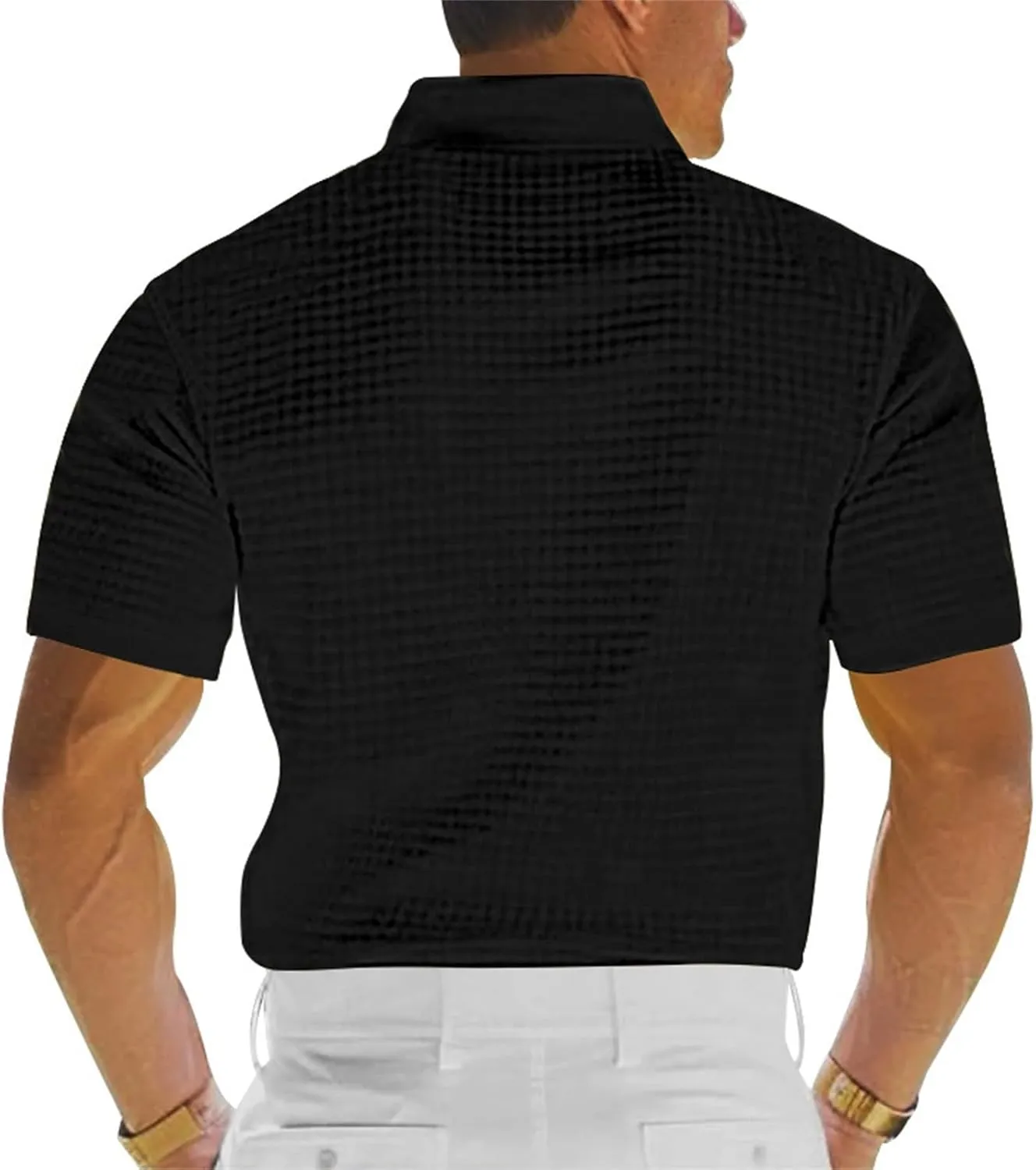 Men's Casual Henley Shirts Long Sleeve Banded Collar Waffle Knit Shirt Muscle Fit Quick Dry Stretch Polo Sweatshirt