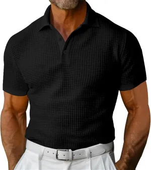 Men's Casual Henley Shirts Long Sleeve Banded Collar Waffle Knit Shirt Muscle Fit Quick Dry Stretch Polo Sweatshirt