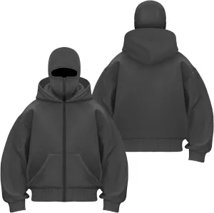 Men's Comfortable Balaclava Hoodie Long Sleeve Tops Hoody Double Hood Street Wear Zipper Jacket