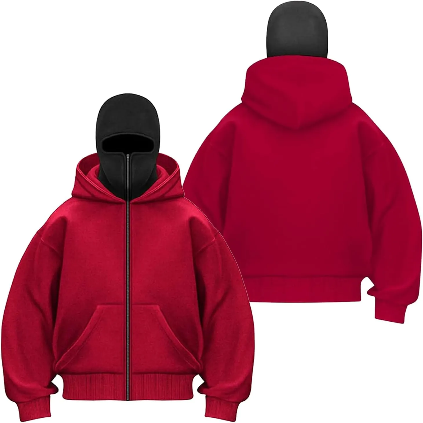 Men's Comfortable Balaclava Hoodie Long Sleeve Tops Hoody Double Hood Street Wear Zipper Jacket
