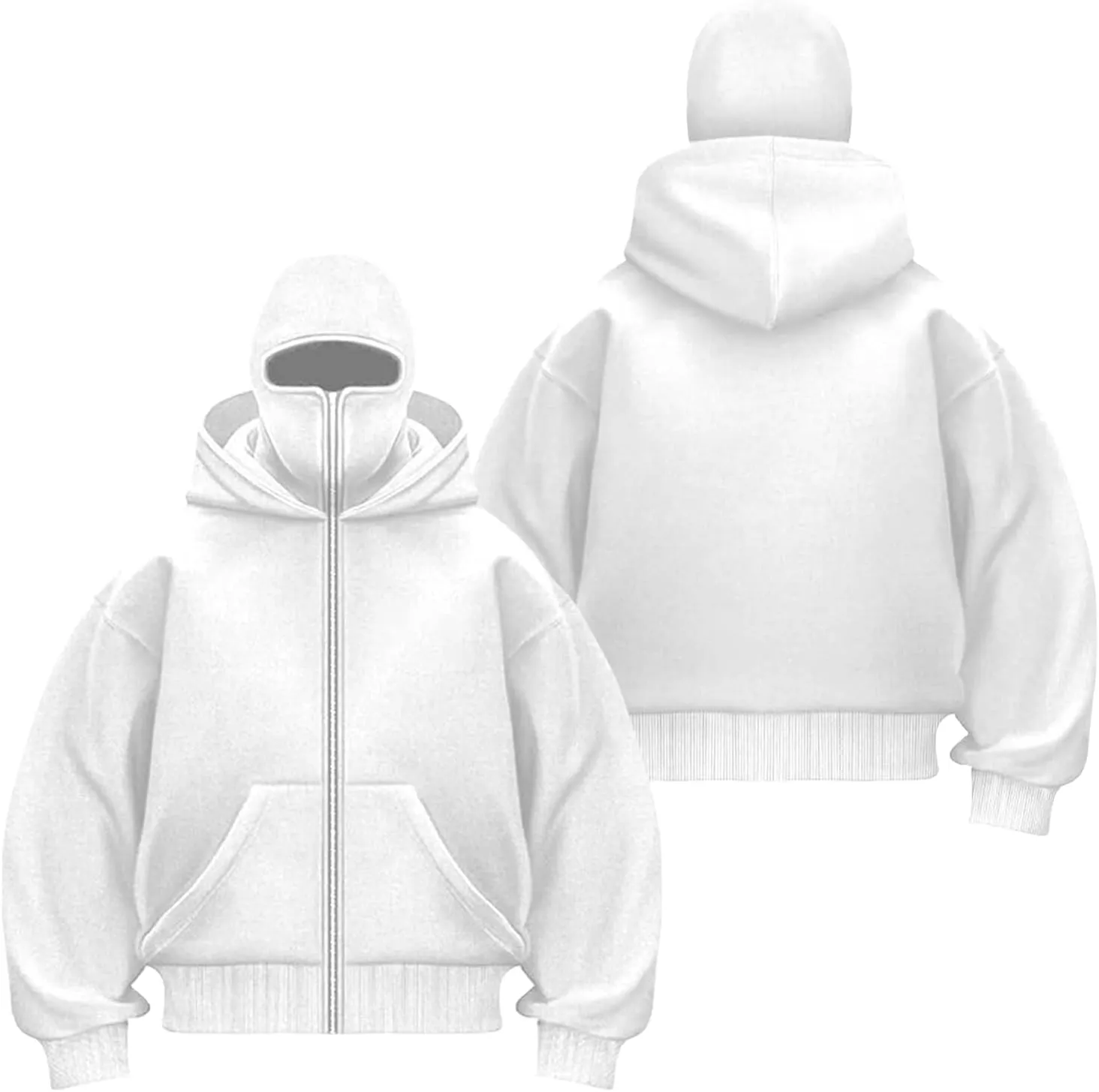 Men's Comfortable Balaclava Hoodie Long Sleeve Tops Hoody Double Hood Street Wear Zipper Jacket