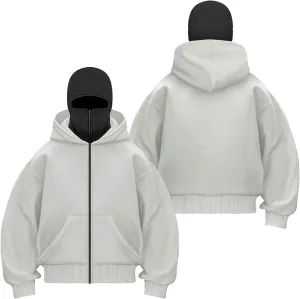 Men's Comfortable Balaclava Hoodie Long Sleeve Tops Hoody Double Hood Street Wear Zipper Jacket