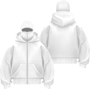 Men's Comfortable Balaclava Hoodie Long Sleeve Tops Hoody Double Hood Street Wear Zipper Jacket