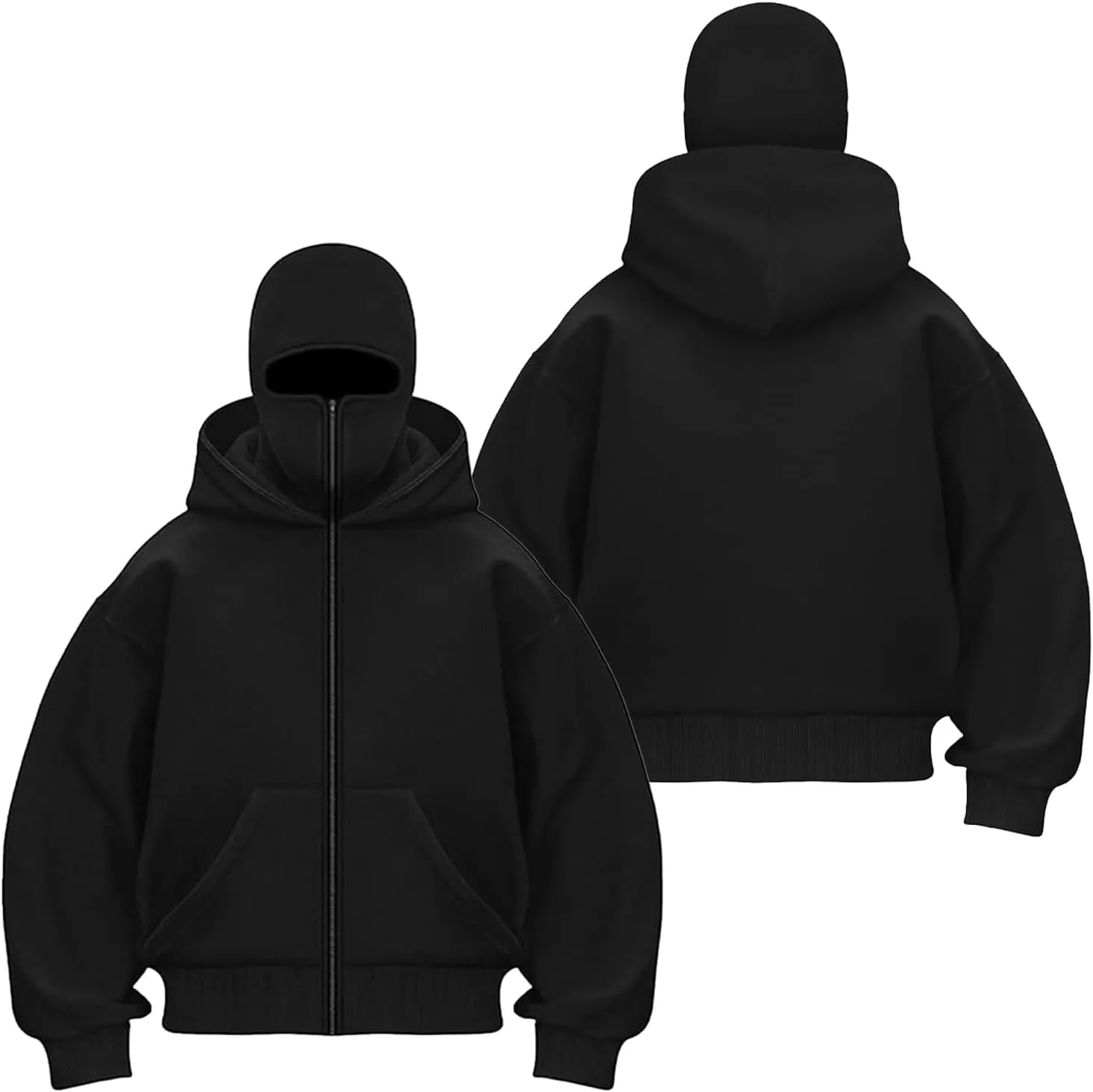 Men's Comfortable Balaclava Hoodie Long Sleeve Tops Hoody Double Hood Street Wear Zipper Jacket