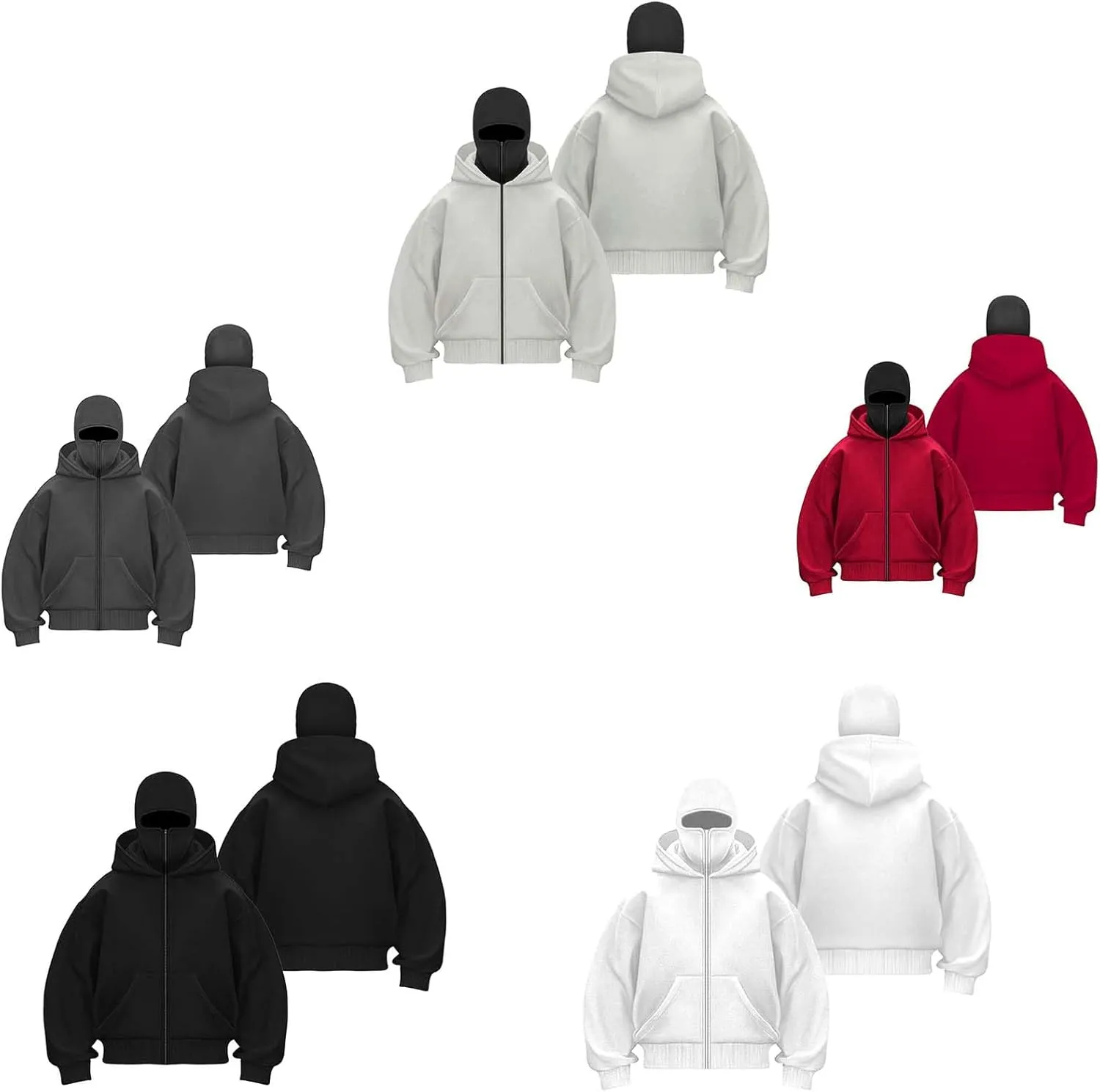 Men's Comfortable Balaclava Hoodie Long Sleeve Tops Hoody Double Hood Street Wear Zipper Jacket