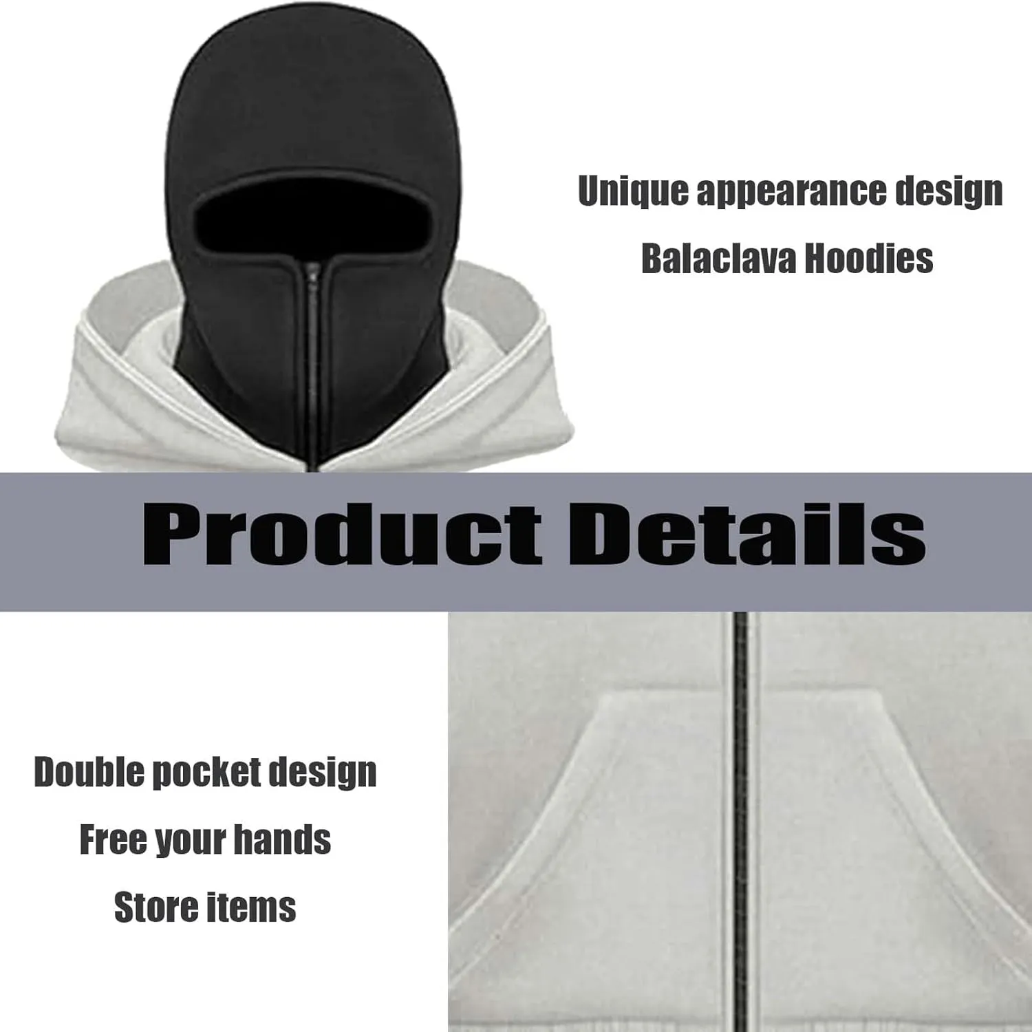 Men's Comfortable Balaclava Hoodie Long Sleeve Tops Hoody Double Hood Street Wear Zipper Jacket