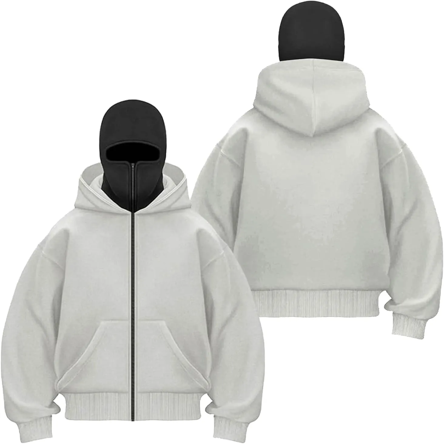 Men's Comfortable Balaclava Hoodie Long Sleeve Tops Hoody Double Hood Street Wear Zipper Jacket