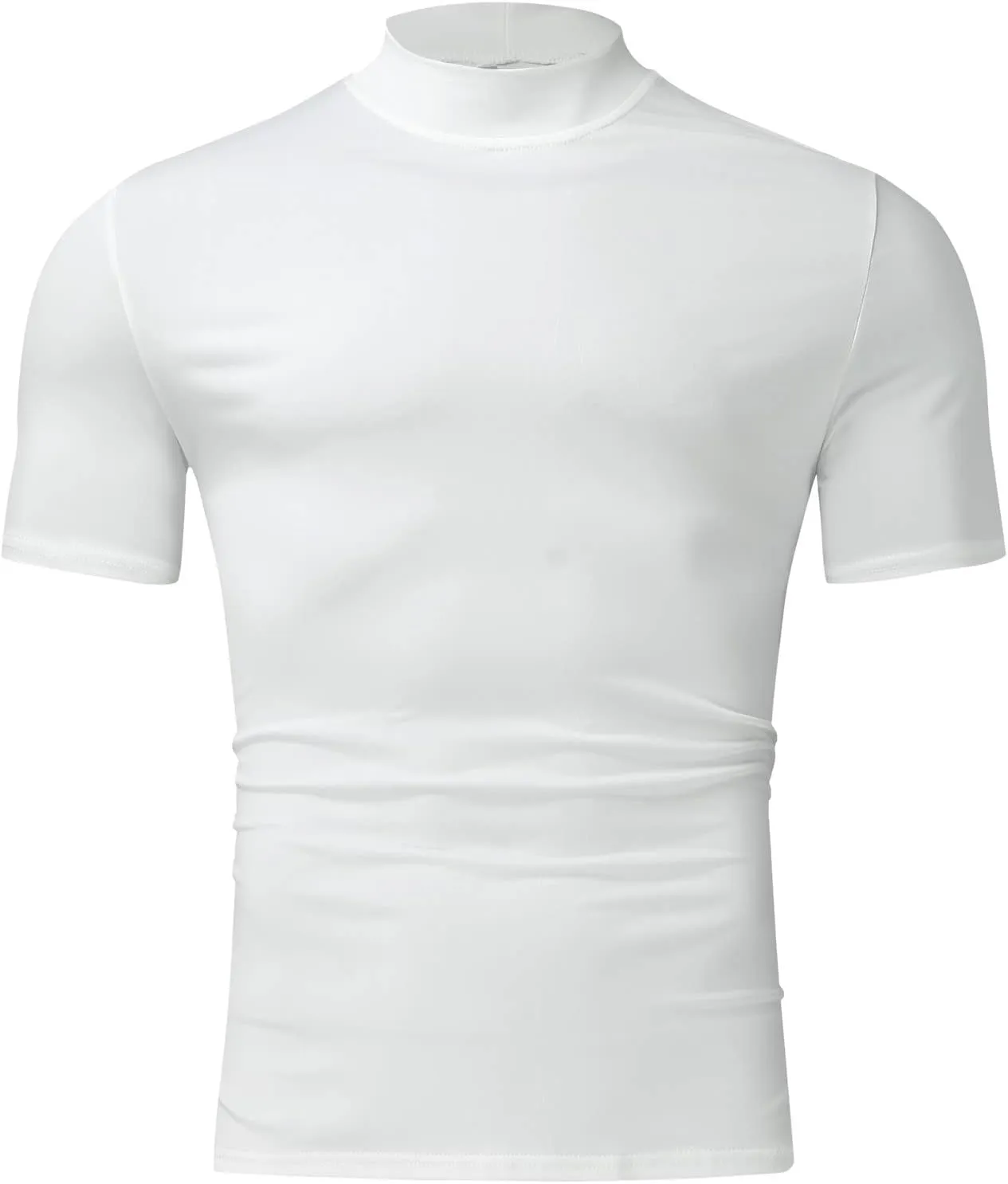 Men's Compression Shirts Mock Neck Sweater Fashion Short Sleeve Turtleneck T Shirt Slim Fit Pullover Thermal Shirts