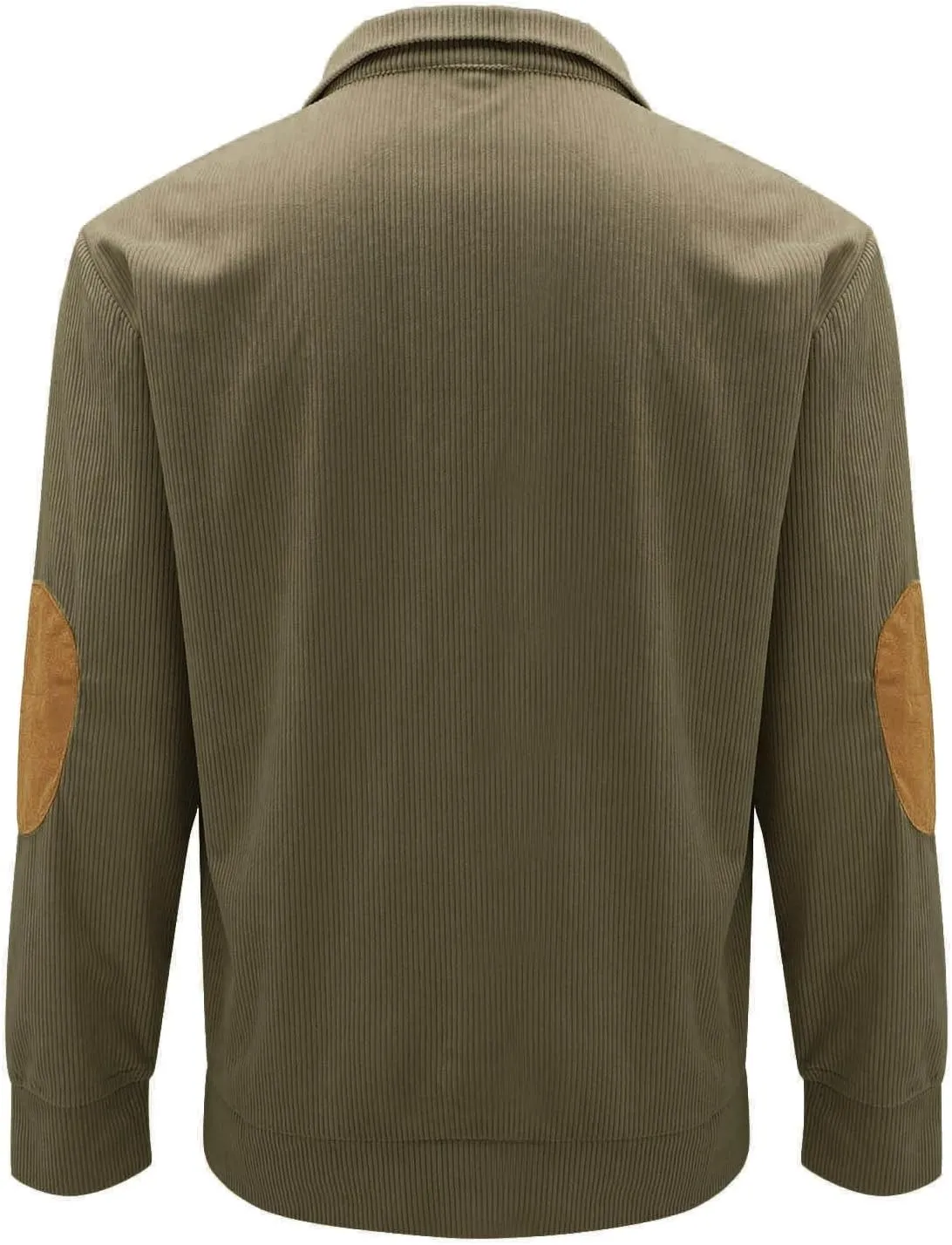 Mens Corduroy Sweatshirts Casual Lapel Collar Shirt Mock Neck Button Polo Pullover Waffle Sweater with Elbow Patches
