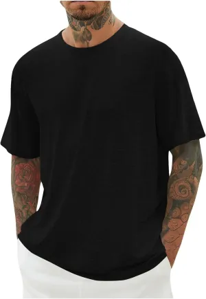 Mens Cotton T-Shirt Crew Neck Short Sleeve Tee Shirts Hipster Hip Hop Streetwear Casual Tops Gym Muscle Shirts