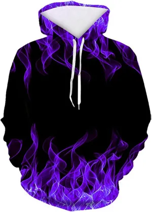 Men's Fashion Hoodies & Sweatshirts Drawstring Long Sleeve Casual Hooded Pullover 3D Flame Print Graphic Tee Shirts