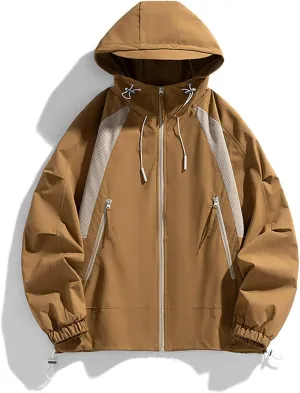 Mens Fashion Lapel Shirt Coats Autumn Winter Loose Fitted Zipper Shirt Lightweight Business Work Hooded Solid Jackets
