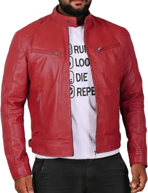 Men's Faux Leather Relagur Fitted Motorcycle Jacket Casual Lined Zip Up PU Bomber Jacket Stand Collar Racer Jackets