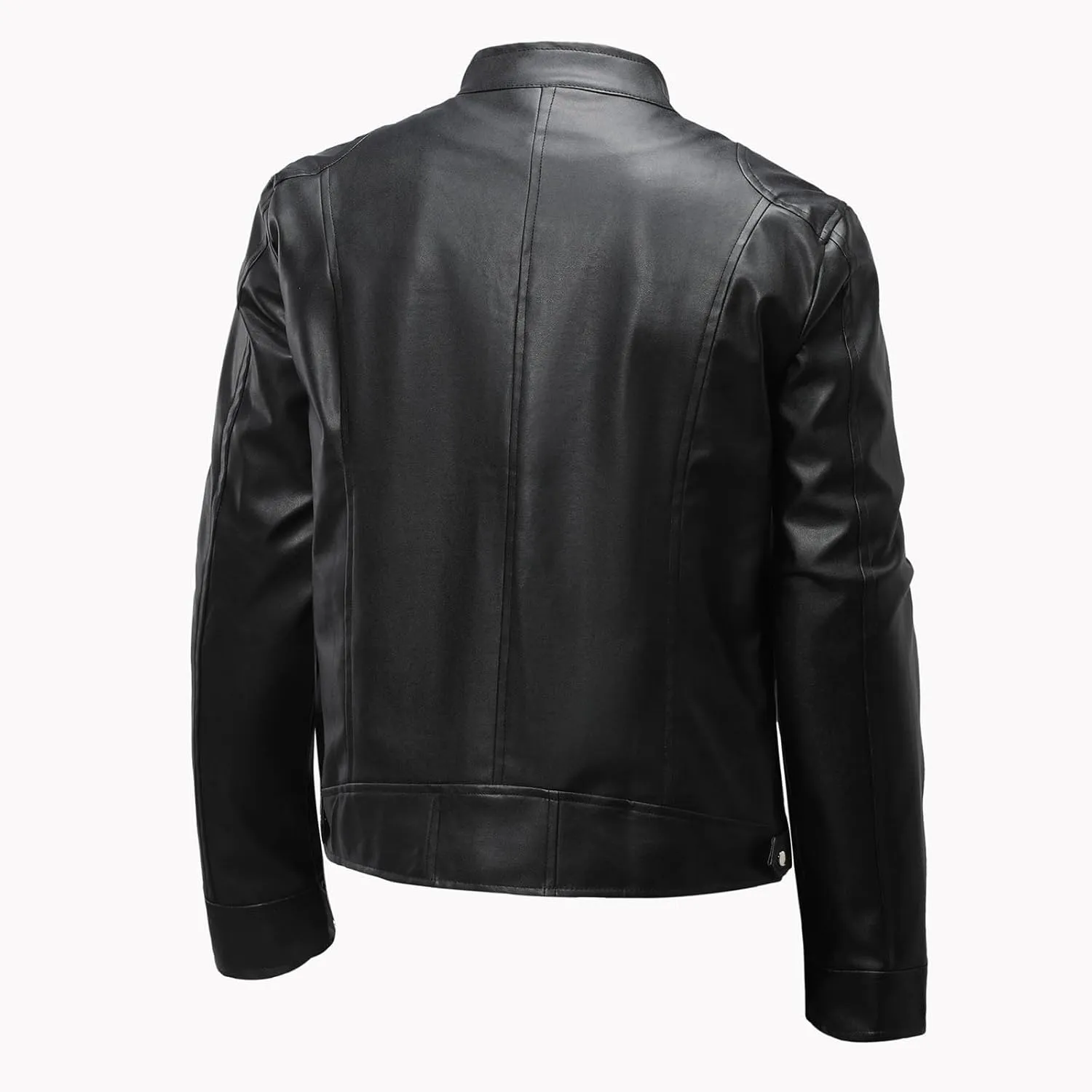 Men's Faux Leather Relagur Fitted Motorcycle Jacket Casual Lined Zip Up PU Bomber Jacket Stand Collar Racer Jackets