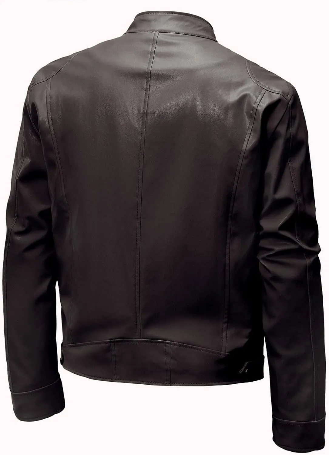 Men's Faux Leather Relagur Fitted Motorcycle Jacket Casual Lined Zip Up PU Bomber Jacket Stand Collar Racer Jackets