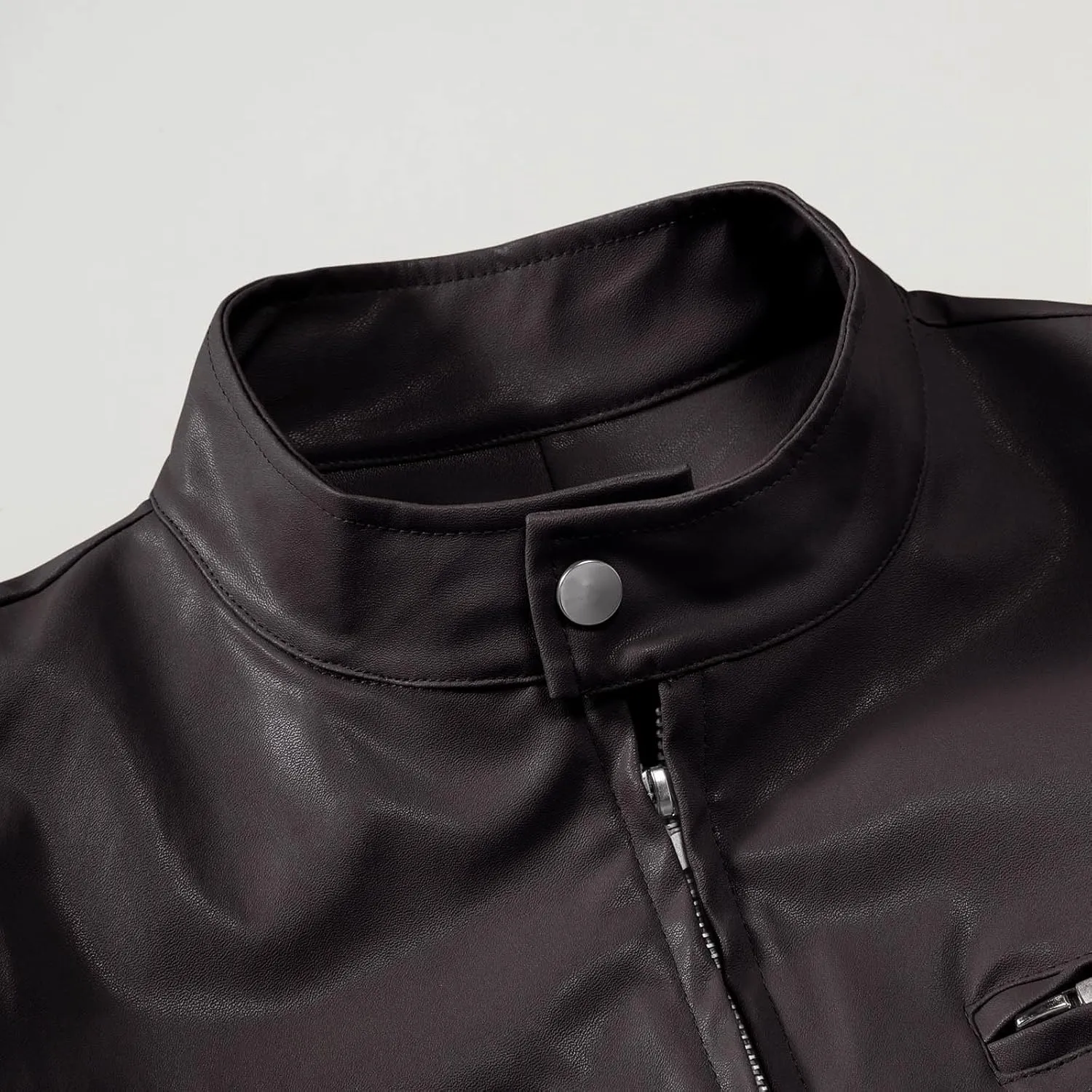 Men's Faux Leather Relagur Fitted Motorcycle Jacket Casual Lined Zip Up PU Bomber Jacket Stand Collar Racer Jackets