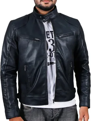 Men's Faux Leather Relagur Fitted Motorcycle Jacket Casual Lined Zip Up PU Bomber Jacket Stand Collar Racer Jackets