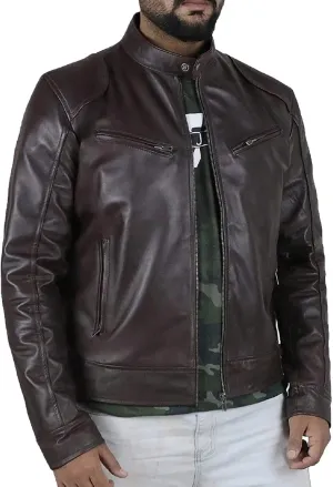 Men's Faux Leather Relagur Fitted Motorcycle Jacket Casual Lined Zip Up PU Bomber Jacket Stand Collar Racer Jackets