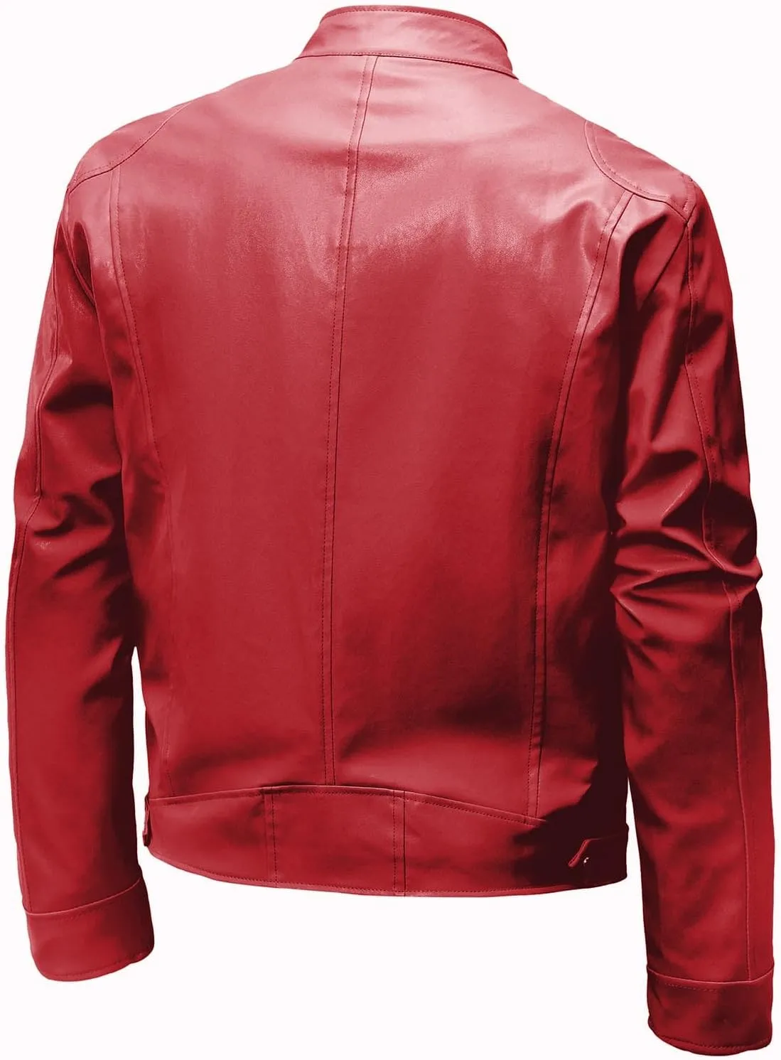 Men's Faux Leather Relagur Fitted Motorcycle Jacket Casual Lined Zip Up PU Bomber Jacket Stand Collar Racer Jackets