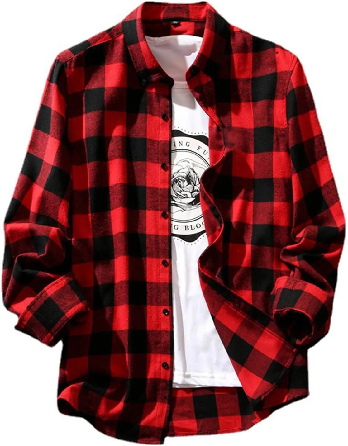 Mens Flannel Plaid Shirts Long Sleeve Casual Button Down Shirt Relaxed Fit Lightweight Pockets Gingham Shirt for Work