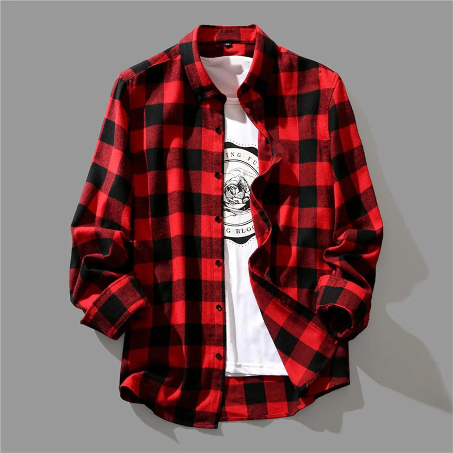 Mens Flannel Plaid Shirts Long Sleeve Casual Button Down Shirt Relaxed Fit Lightweight Pockets Gingham Shirt for Work