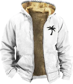 Men'S Fleece Jackets & Coats Heated Solid Color Flag Print Autumn Winter Casual Zipper Hooded Jacket