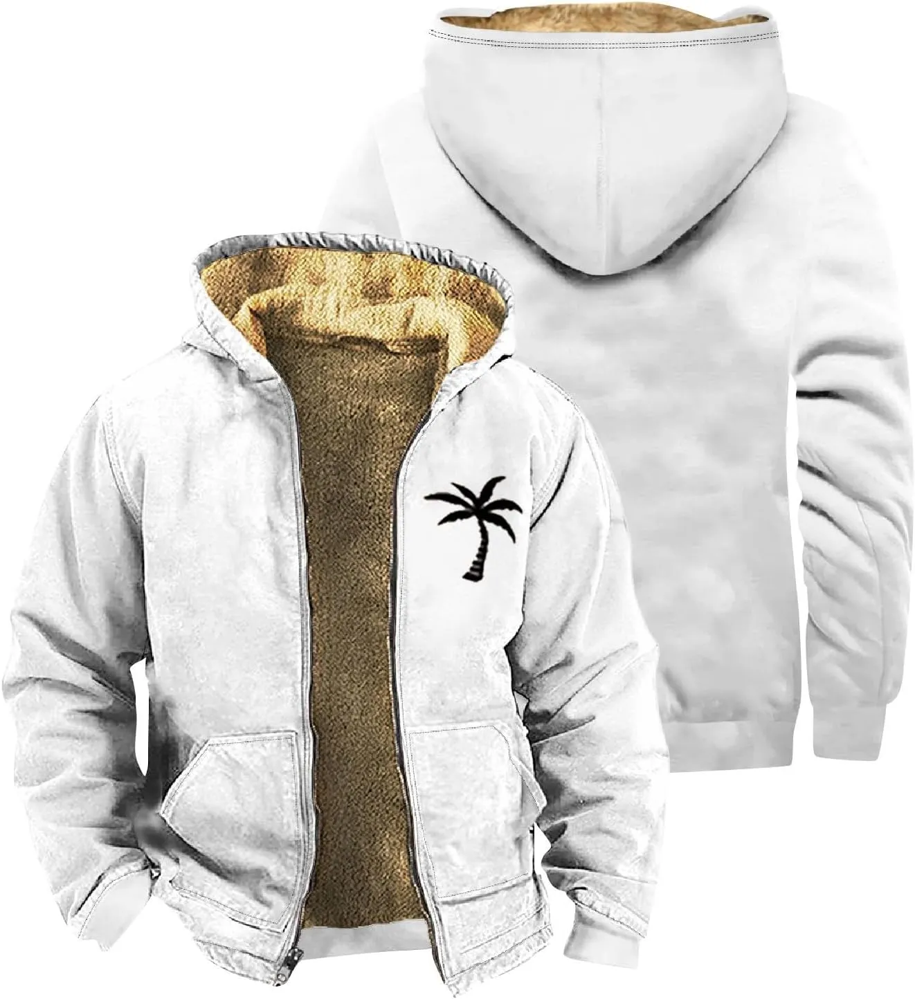 Men'S Fleece Jackets & Coats Heated Solid Color Flag Print Autumn Winter Casual Zipper Hooded Jacket