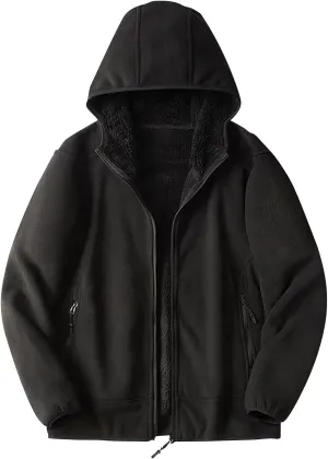 Mens Fleece Lined Hoodie Zip Up Sherpa Lined Sweatshirt Jacket Winter Warm Oversized Hooded Top with Zipper Pockets
