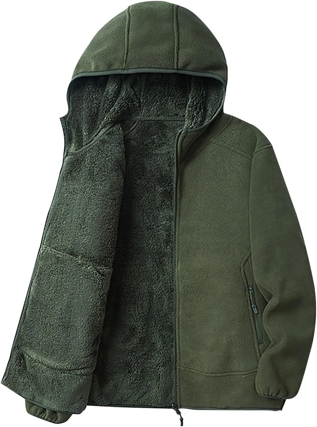 Mens Fleece Lined Hoodie Zip Up Sherpa Lined Sweatshirt Jacket Winter Warm Oversized Hooded Top with Zipper Pockets