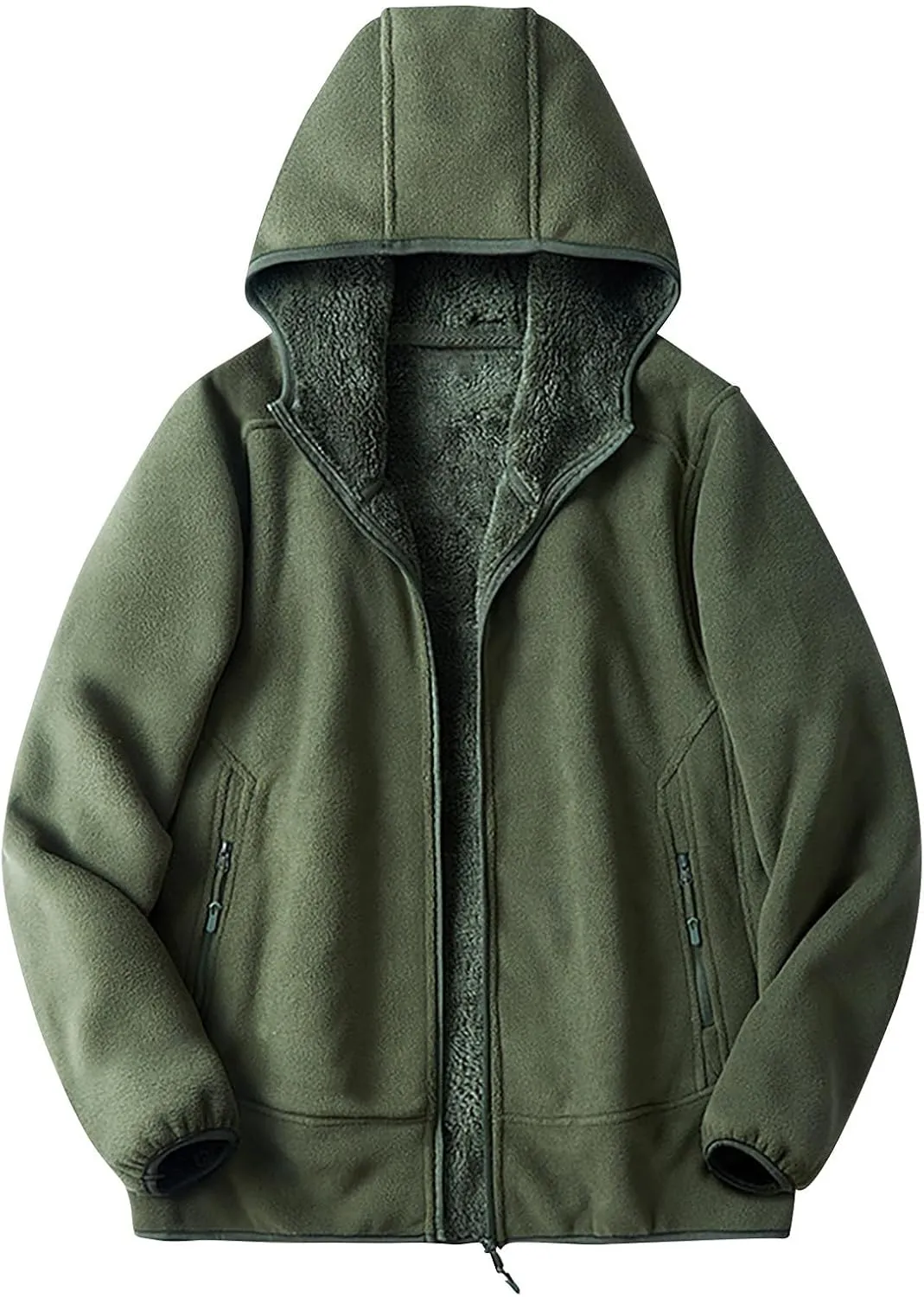 Mens Fleece Lined Hoodie Zip Up Sherpa Lined Sweatshirt Jacket Winter Warm Oversized Hooded Top with Zipper Pockets