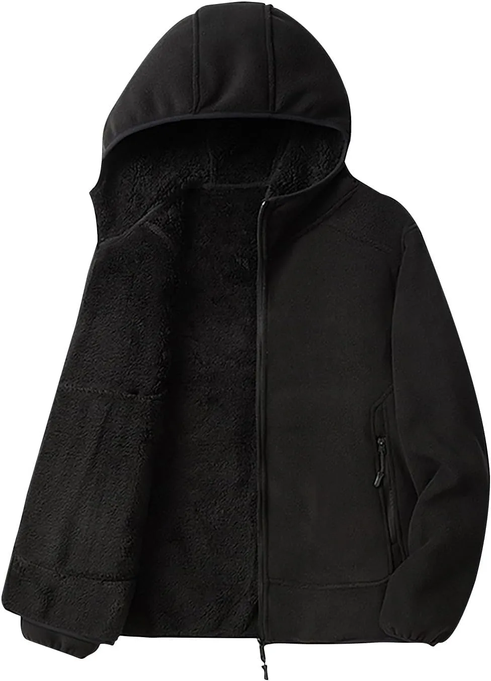 Mens Fleece Lined Hoodie Zip Up Sherpa Lined Sweatshirt Jacket Winter Warm Oversized Hooded Top with Zipper Pockets